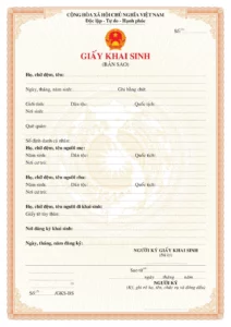 bản sao giấy khai sinh