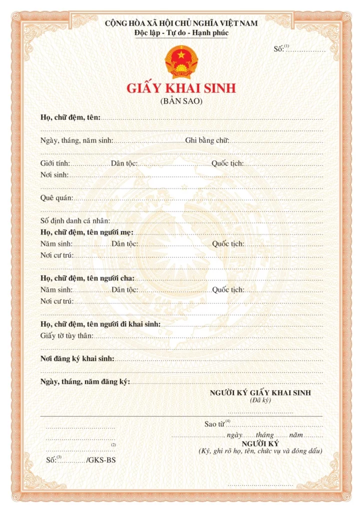bản sao giấy khai sinh