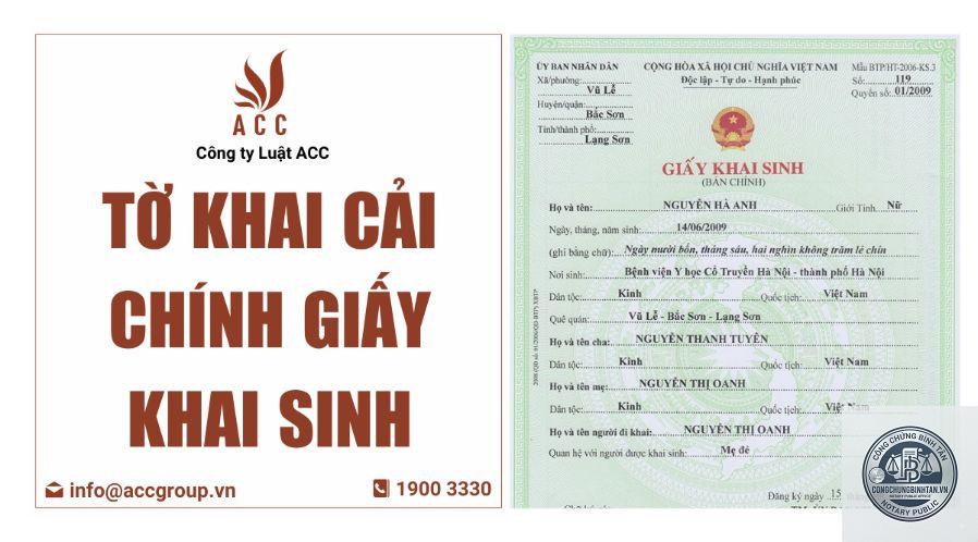 cải chính giấy khai sinh