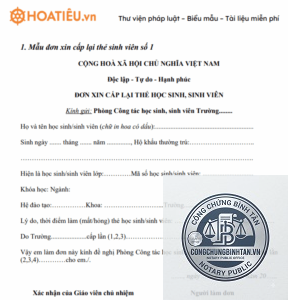 cấp lại thẻ học sinh