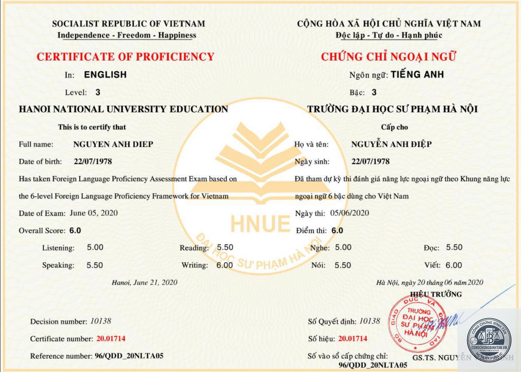 chứng chỉ ngoại ngữ