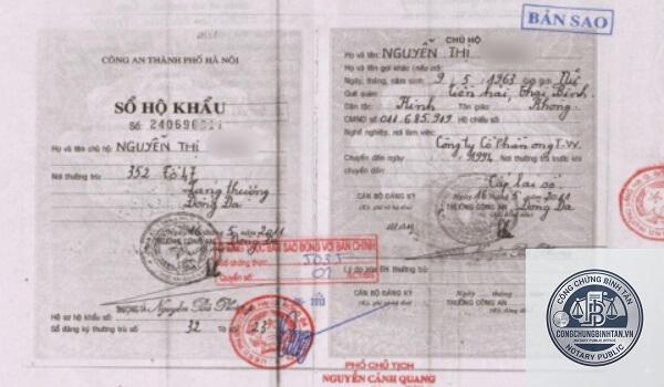 chứng thực bản sao hộ khẩu