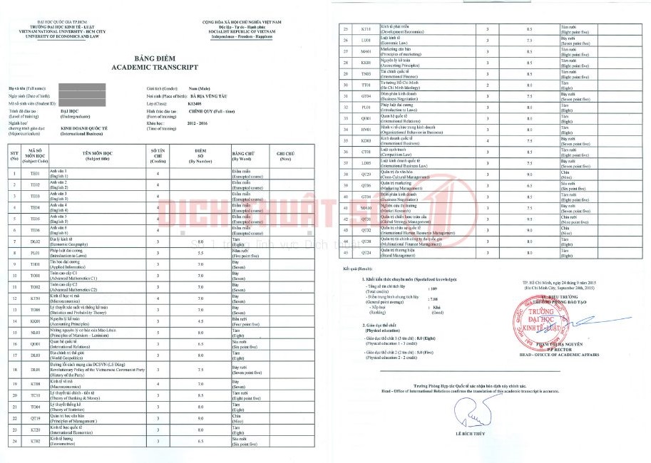 chứng thực bảng điểm đại học - H&igrave;nh 2