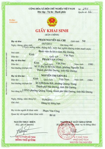 chứng thực giấy khai sinh