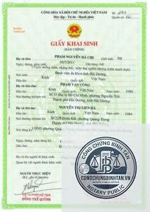 chứng thực giấy khai sinh