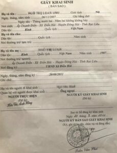 chứng thực giấy khai sinh bản sao