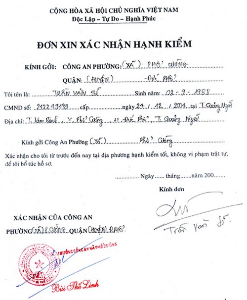 chứng thực giấy xác nhận hạnh kiểm