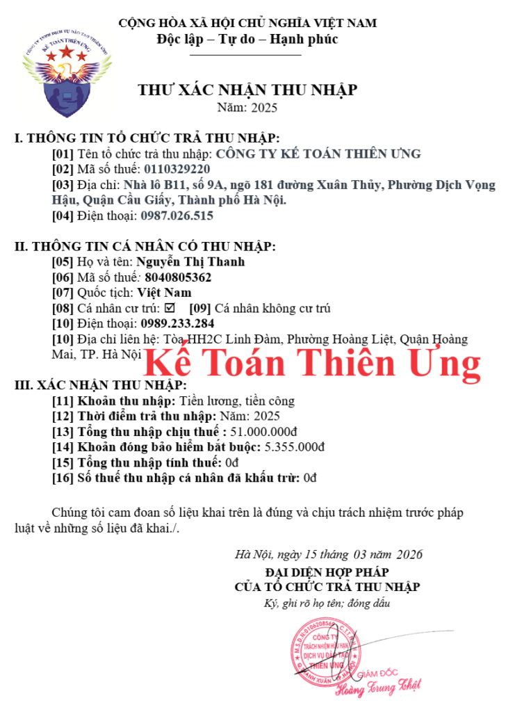 chứng thực giấy xác nhận thu nhập