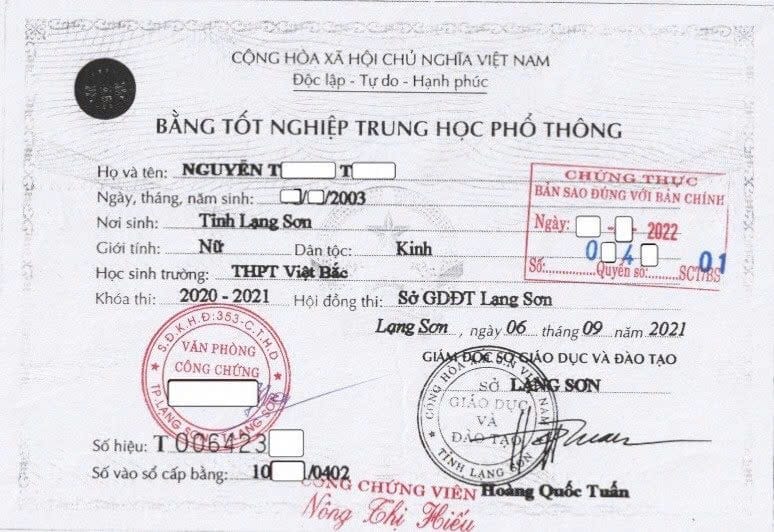 công chứng bằng THPT