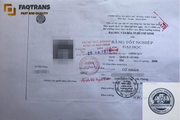 công chứng bằng đại học