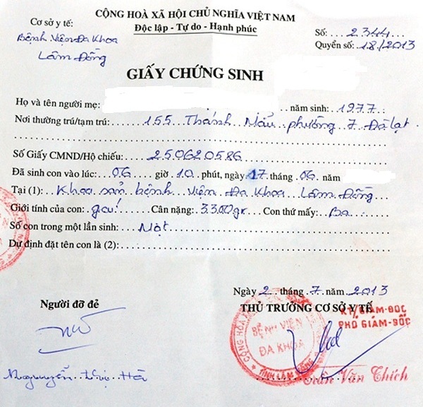 công chứng giấy chứng sinh