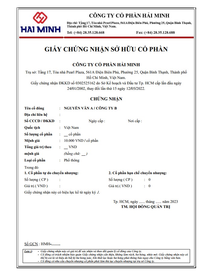 công chứng giấy xác nhận cổ phần