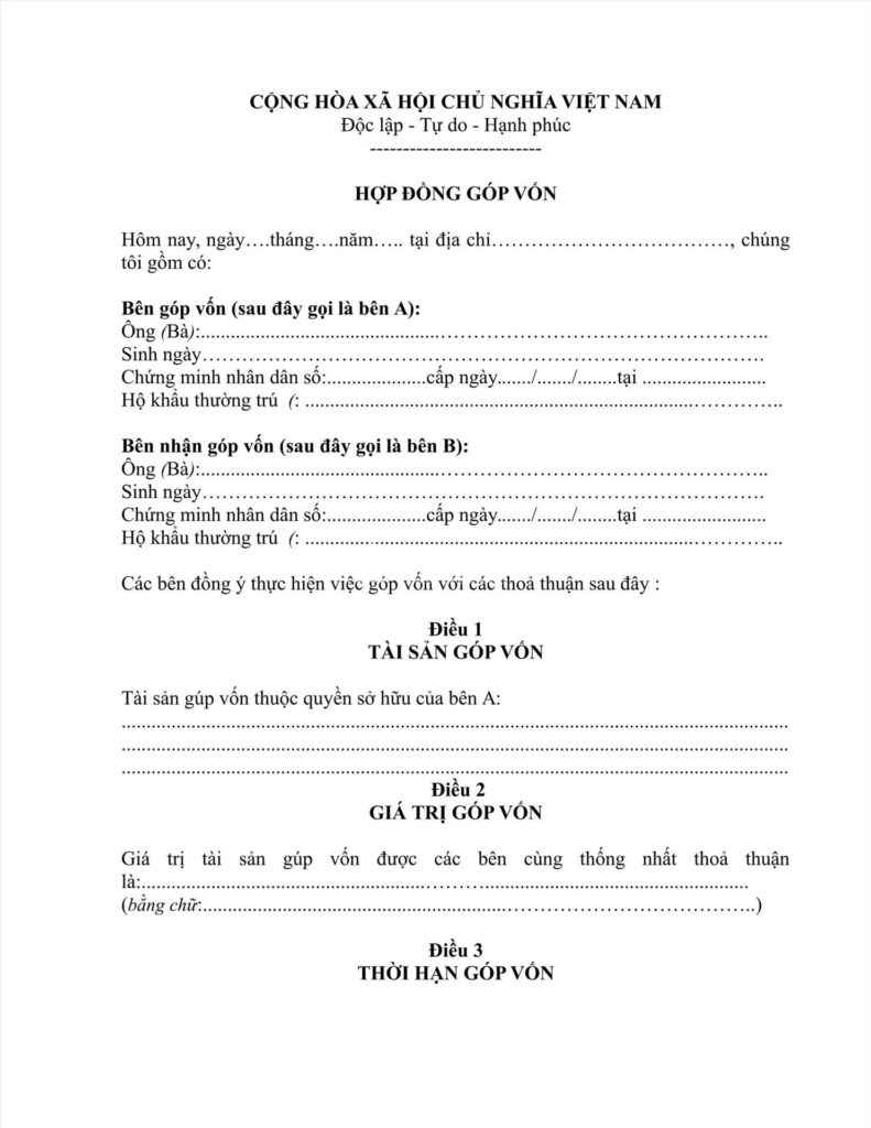 công chứng hợp đồng góp vốn bằng tài sản