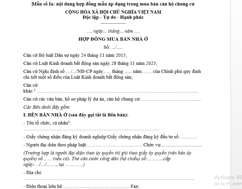 công chứng hợp đồng mua bán chung cư