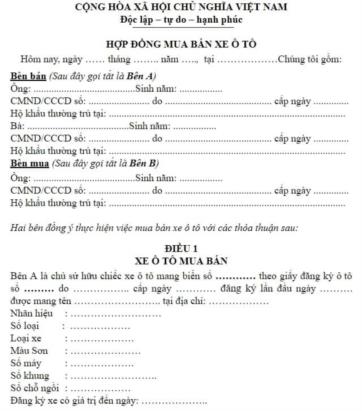 công chứng hợp đồng mua bán xe