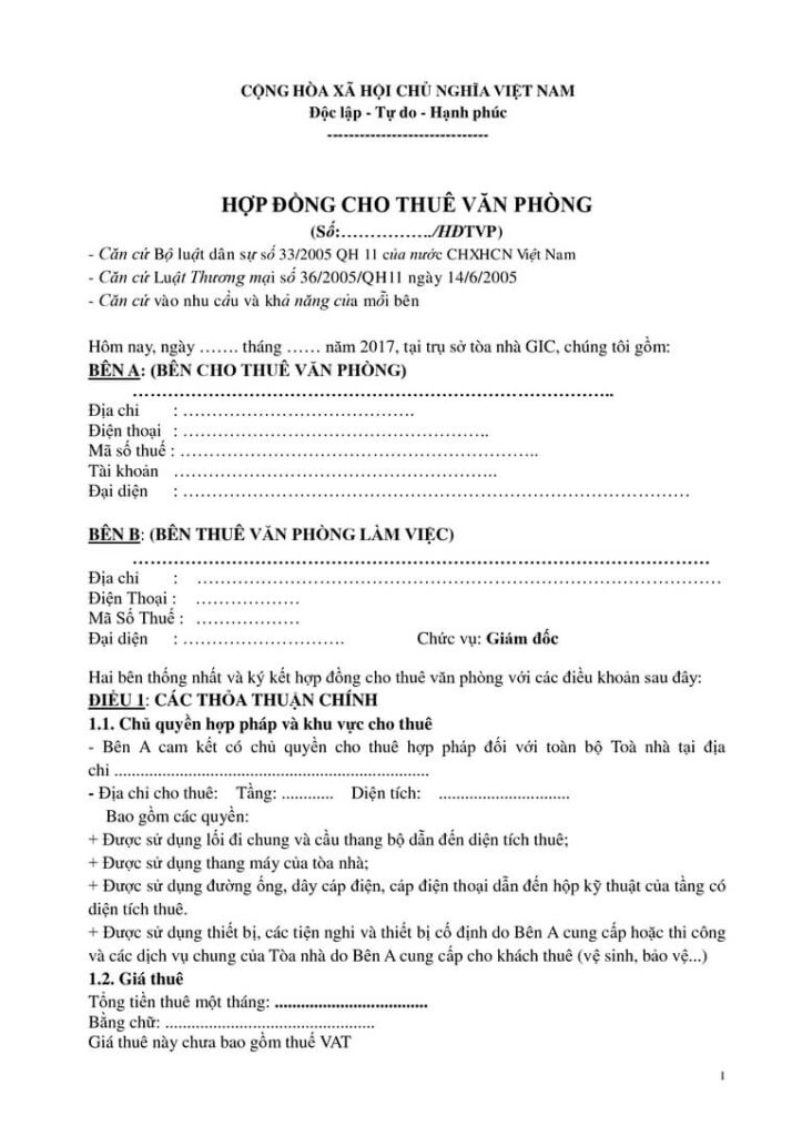 công chứng hợp đồng thuê văn phòng