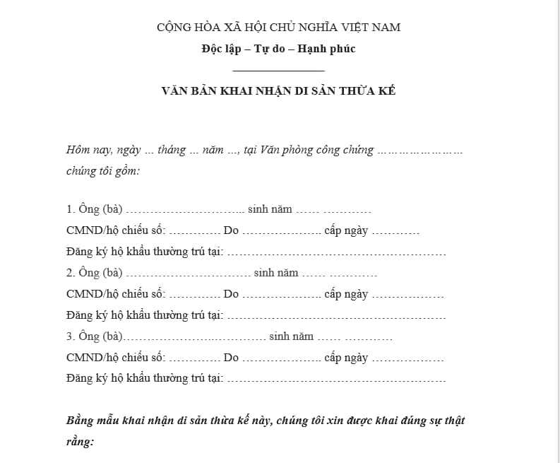 công chứng văn bản khai nhận di sản
