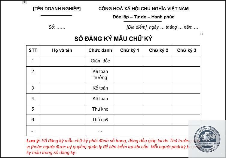 đăng ký mẫu chữ ký