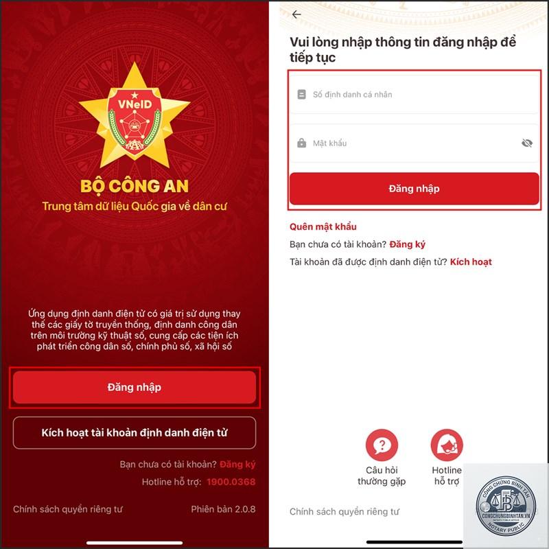đăng nhập VNeID
