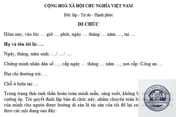 di chúc có người làm chứng