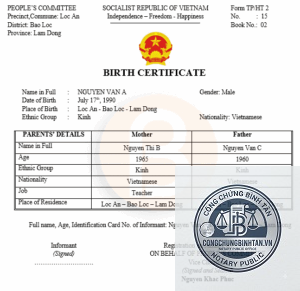 dịch thuật công chứng giấy khai sinh