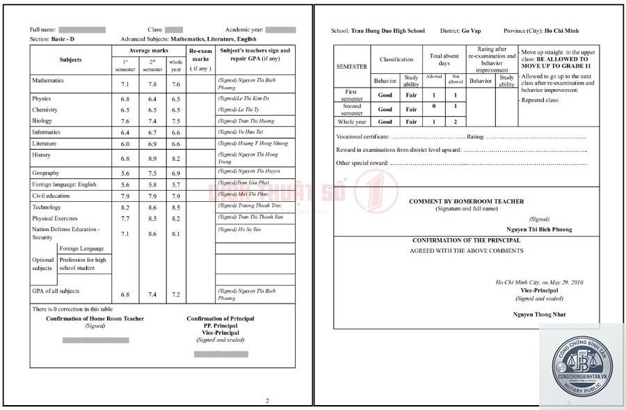 dịch thuật c&ocirc;ng chứng học bạ - H&igrave;nh 2