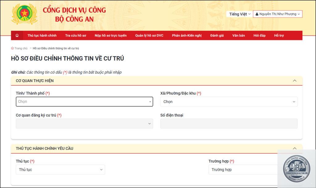 điều chỉnh thông tin cư trú