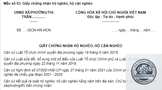 giấy chứng nhận cận nghèo