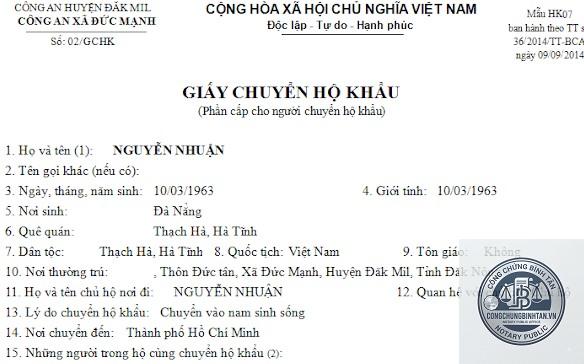 giấy chuyển hộ khẩu - Hình 3