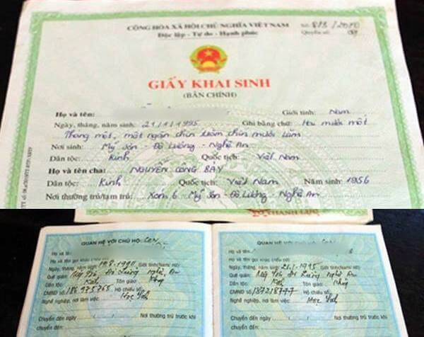 giấy khai sinh bị sai tên