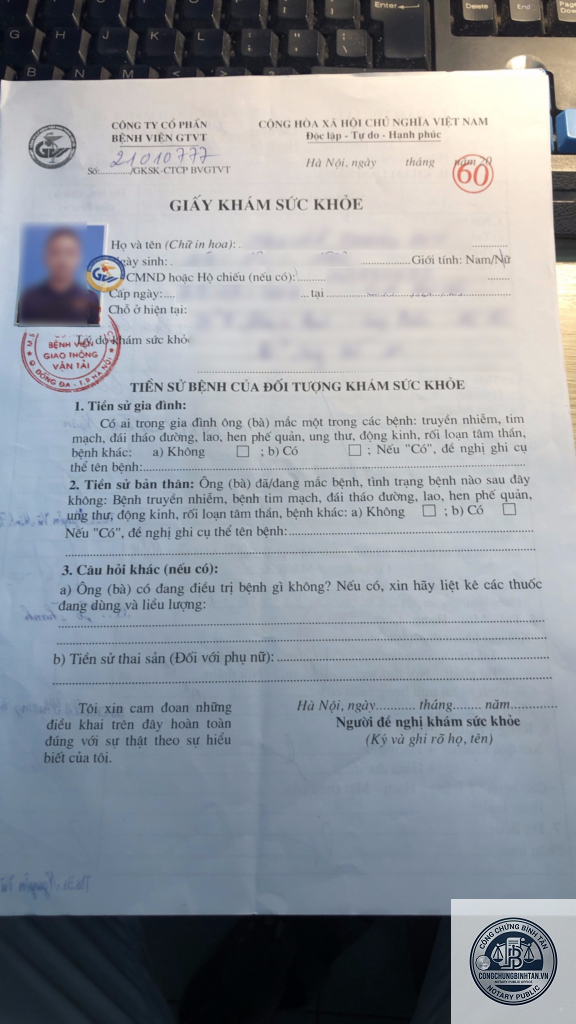 giấy khám sức khỏe