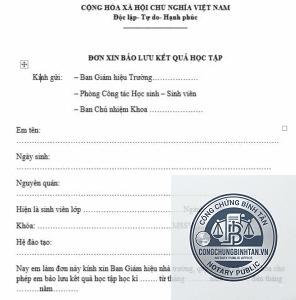 giấy tờ bảo lưu kết quả học tập