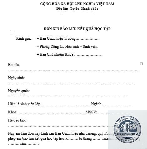 giấy tờ bảo lưu kết quả học tập
