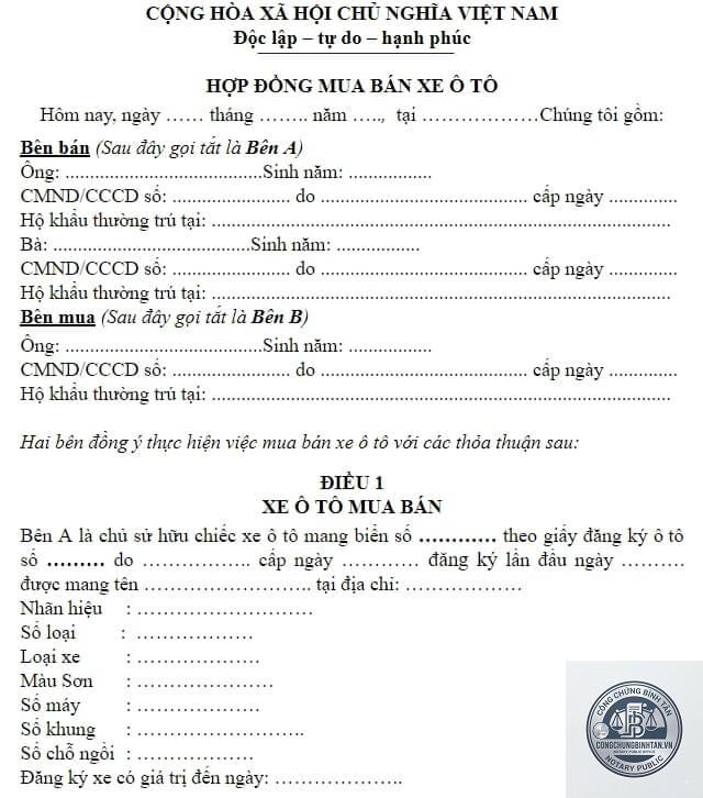 giấy tờ cá nhân khi bán ô tô