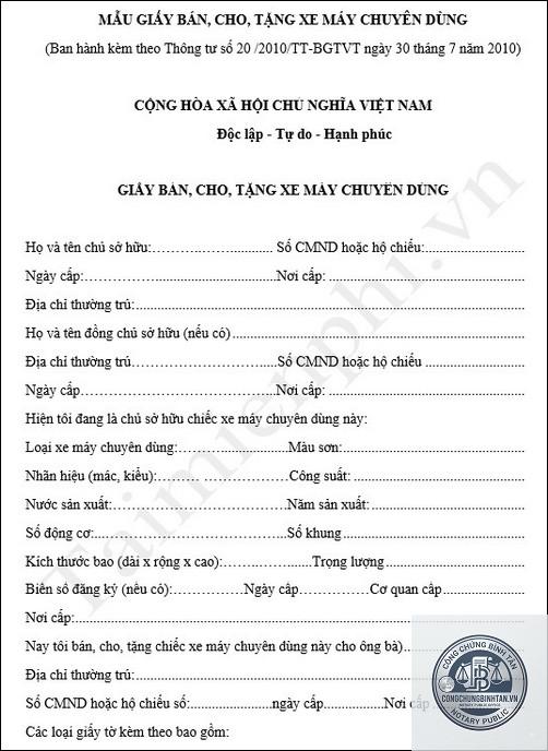 giấy tờ cá nhân khi bán xe máy
