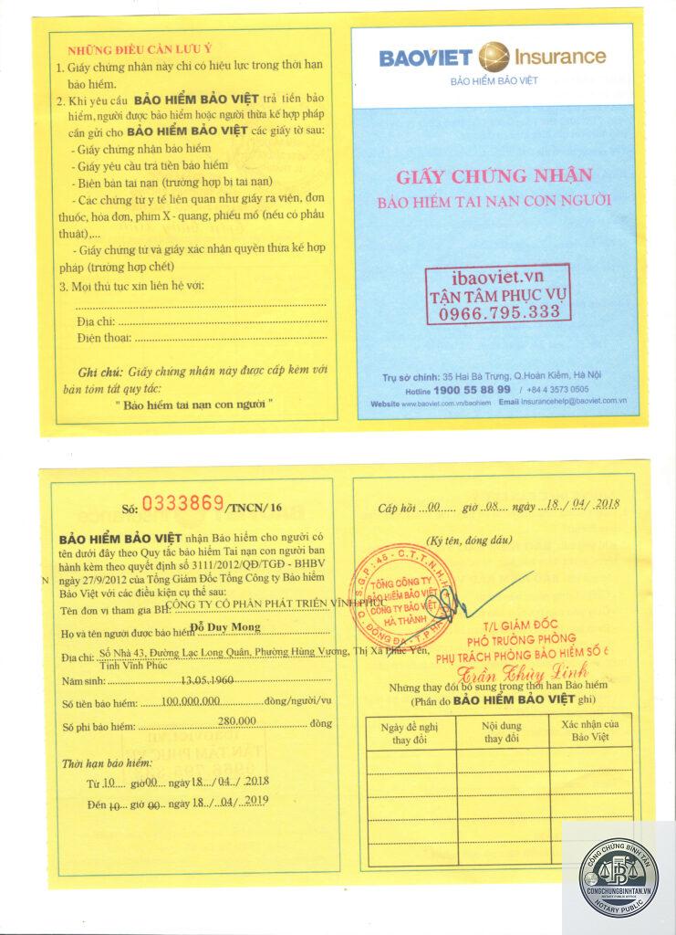 giấy tờ cá nhân mua bảo hiểm