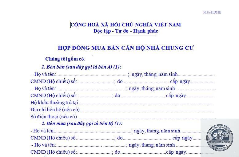 giấy tờ cá nhân mua chung cư