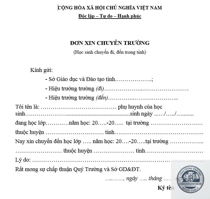 giấy tờ chuyển trường
