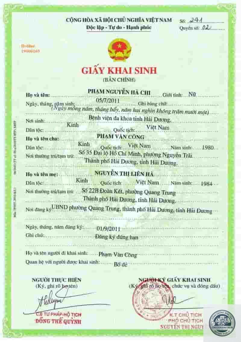giấy tờ khi khai sinh cho con - Hình 1
