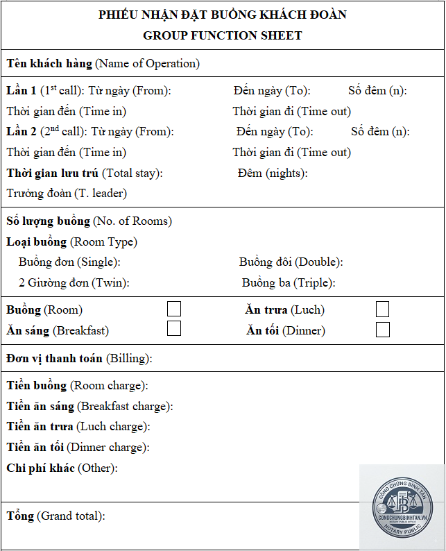 giấy tờ nhận phòng khách sạn