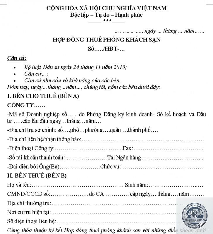 giấy tờ thuê khách sạn