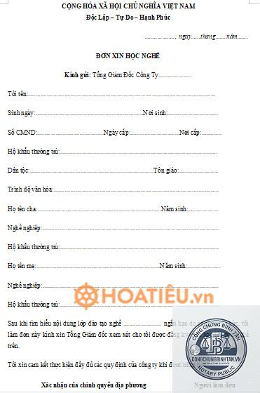 giấy tờ xin học nghề