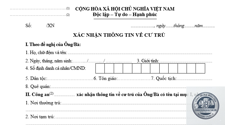 giấy xác nhận cư trú photo chứng thực