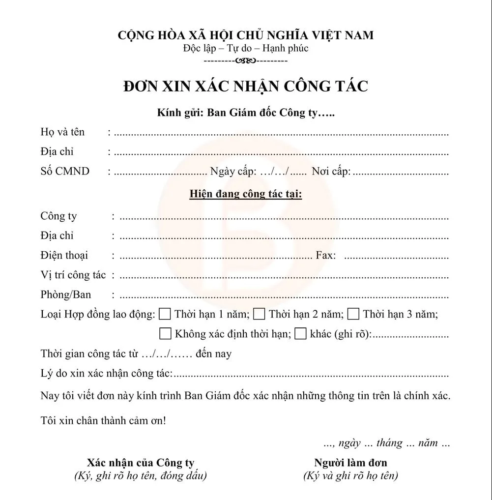 giấy xác nhận đang công tác