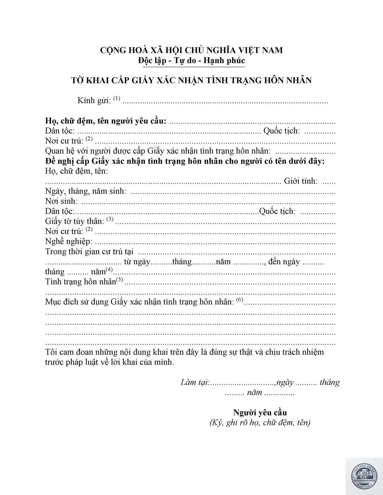 giấy xác nhận độc thân - Hình 2