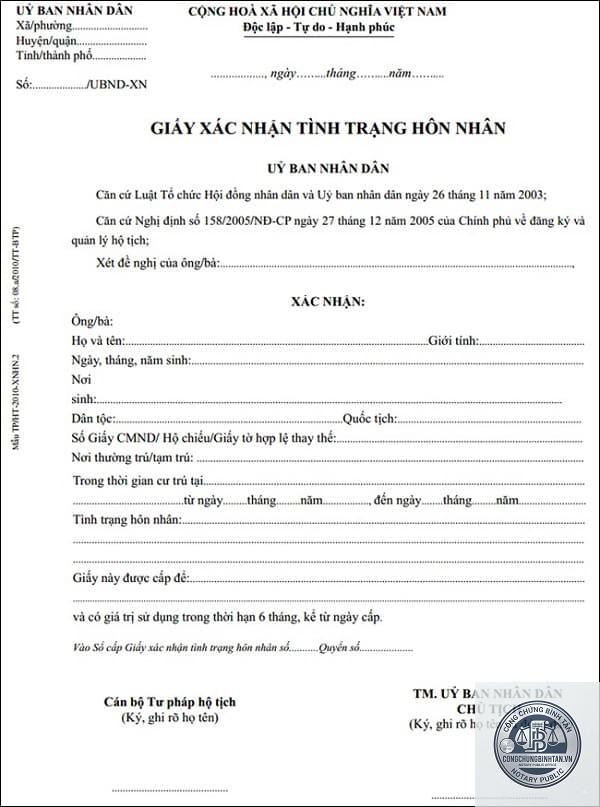 giấy xác nhận độc thân để kết hôn