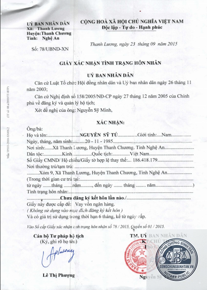 giấy xác nhận độc thân mua nhà