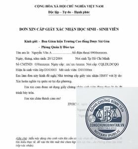 giấy xác nhận học sinh