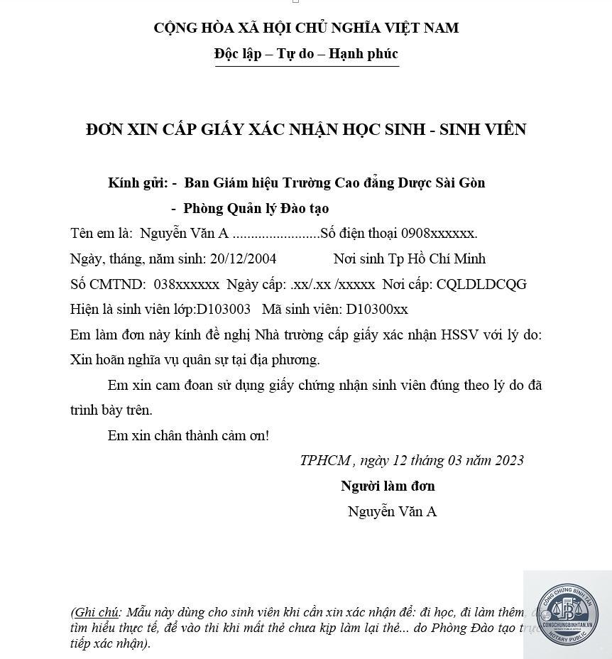 giấy xác nhận học sinh
