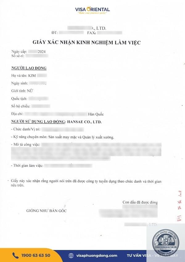 giấy xác nhận kinh nghiệm làm việc